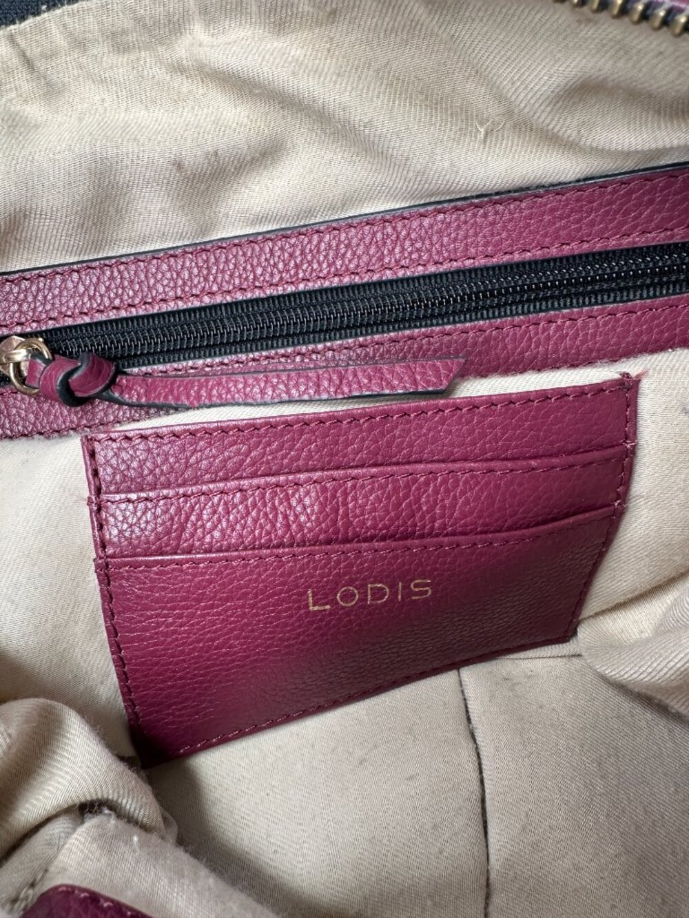 Lodis Bryant Satchel Pebbled Leather Handbag Wine Mulberry Gold Tone Purse - Picture 5 of 6
